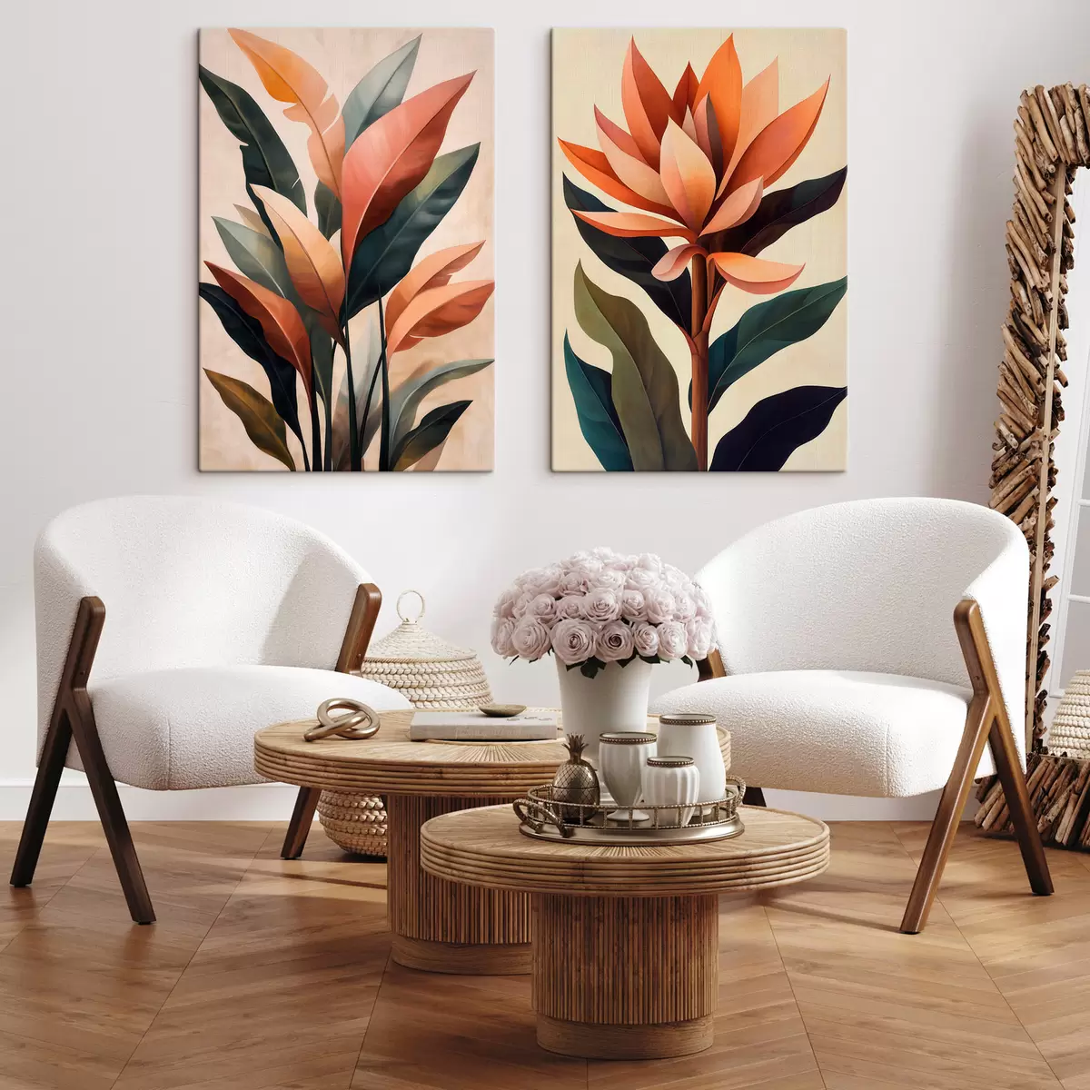  Schilderijen Abstracte bloemen en bladeren m31105