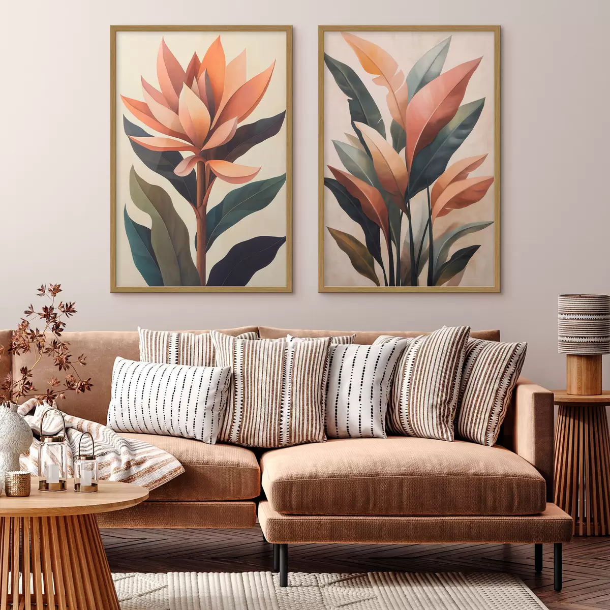 Poster Abstracte bloemen en bladeren d31105
