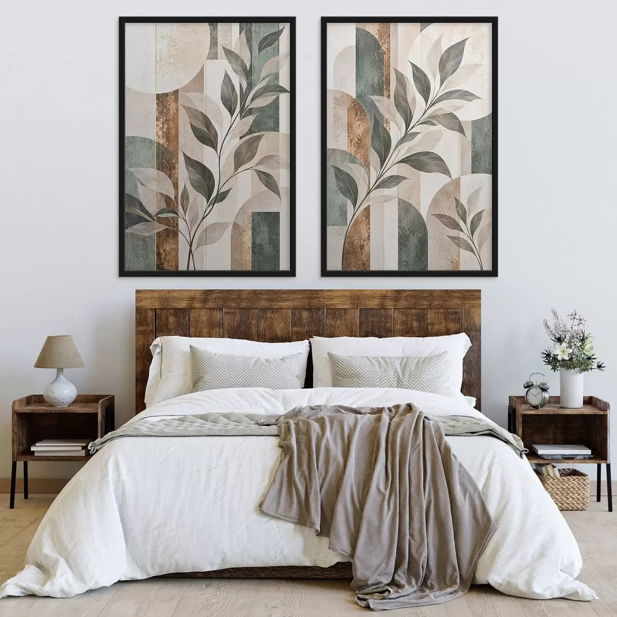 Poster Abstracte voorstelling met een tak met bladeren d31117