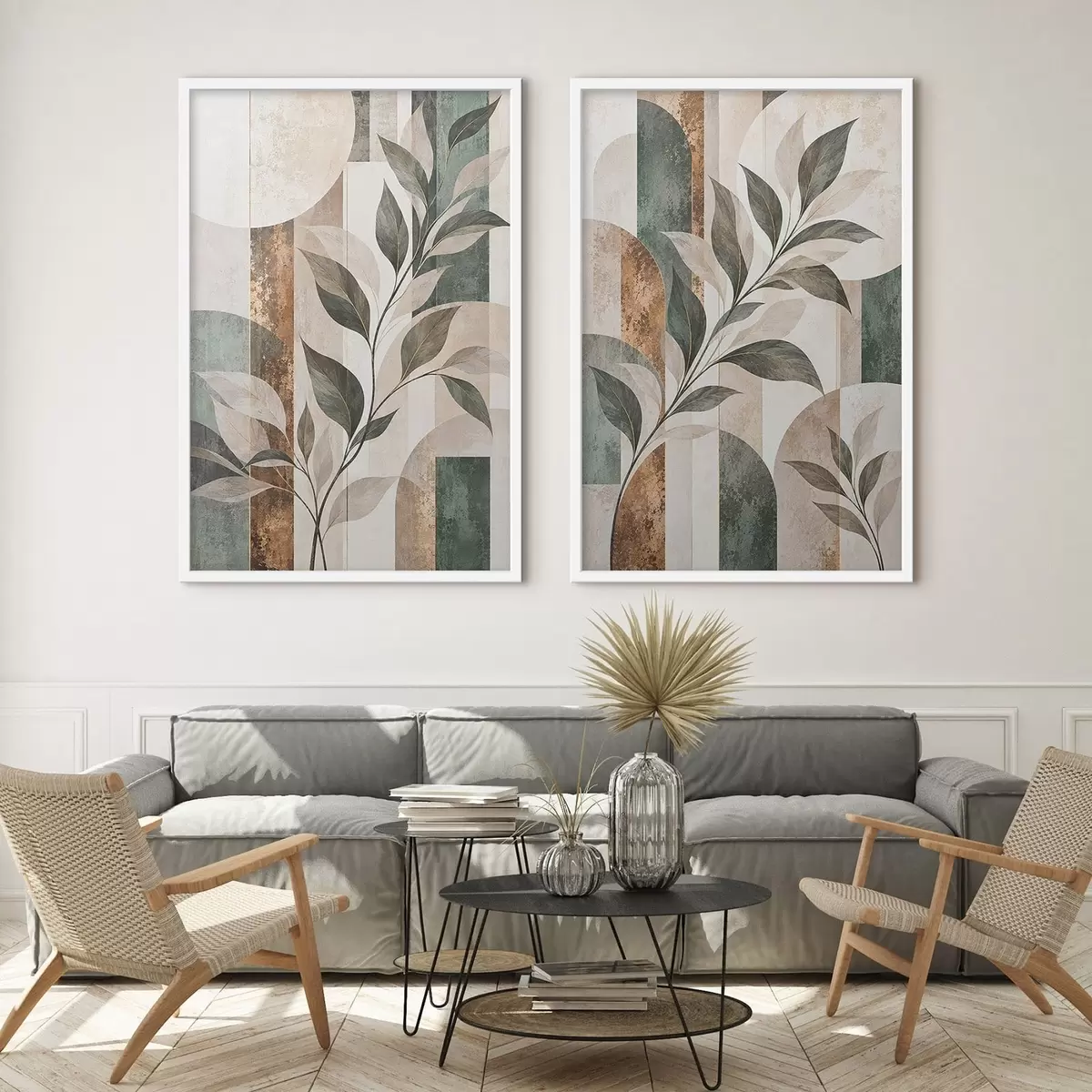 Poster Abstracte voorstelling met een tak met bladeren d31117