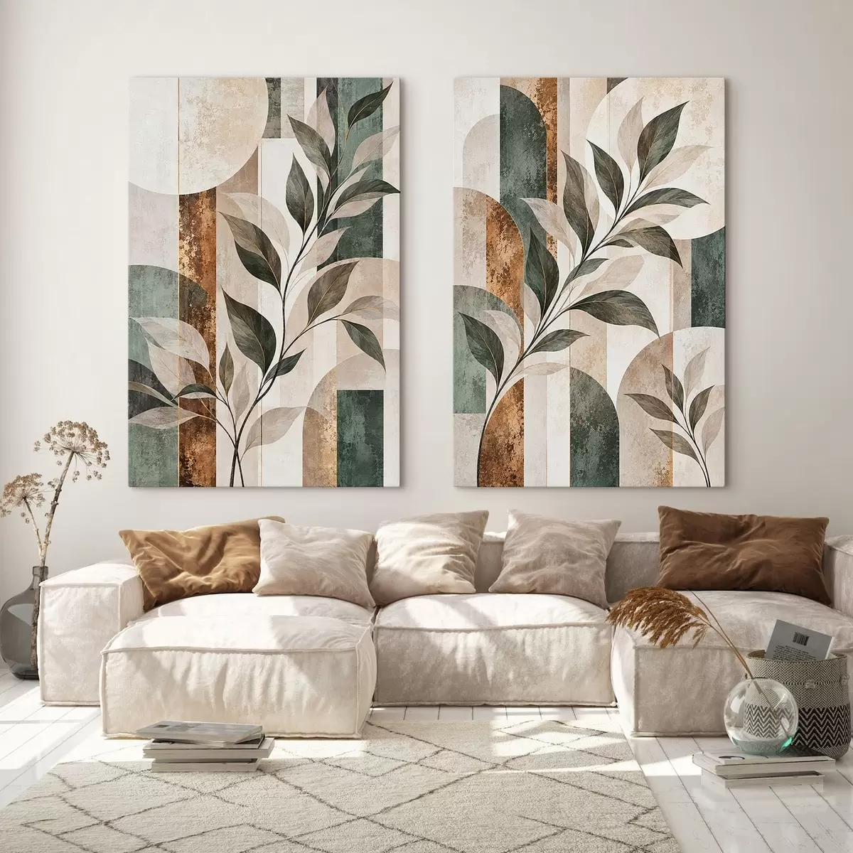  Schilderijen Abstracte voorstelling met een tak met bladeren m31117