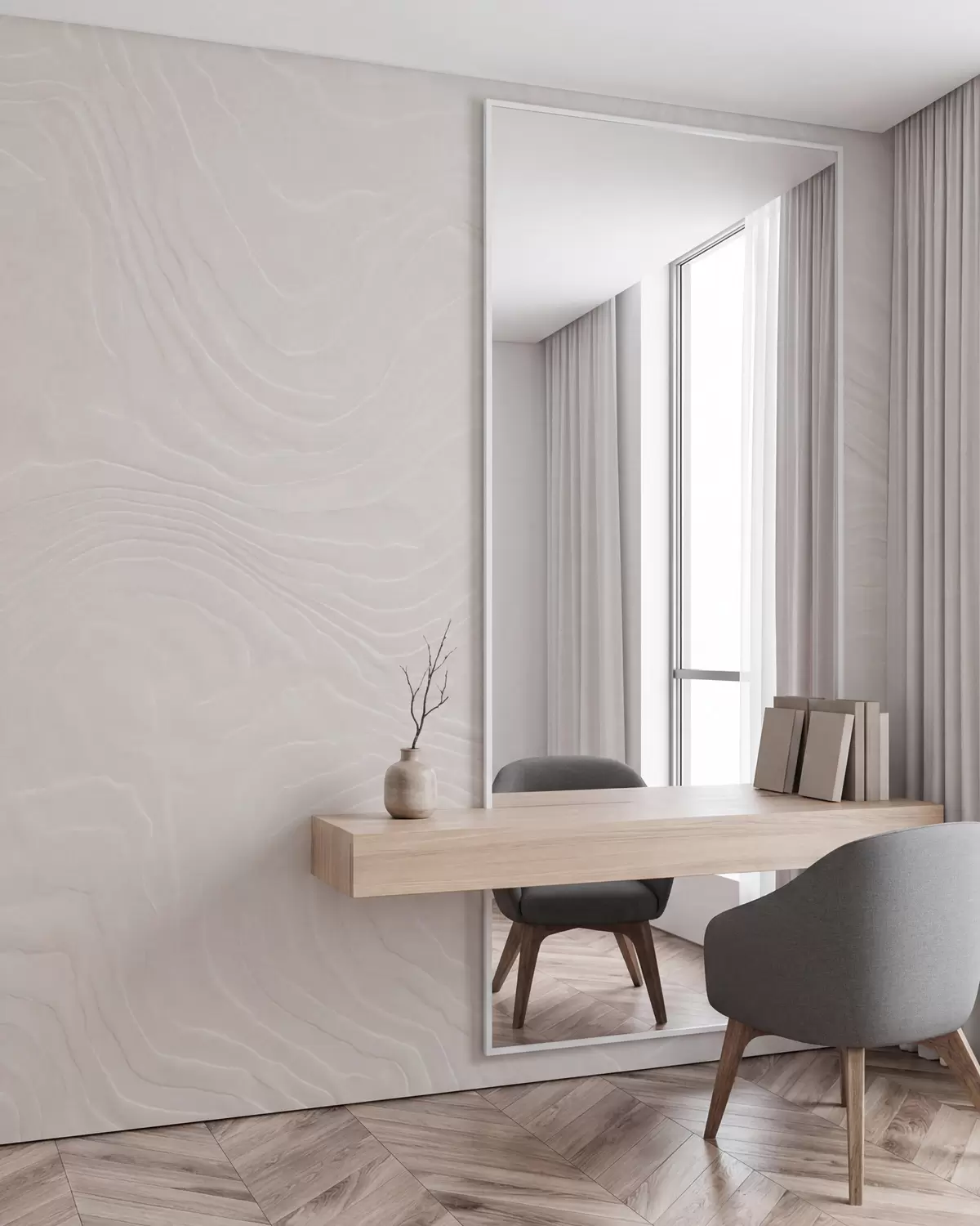 Fotobehang Abstracte, lichte textuur met vloeiende golvende lijnen en een natuurlijk pleisterwerk-effect w10092
