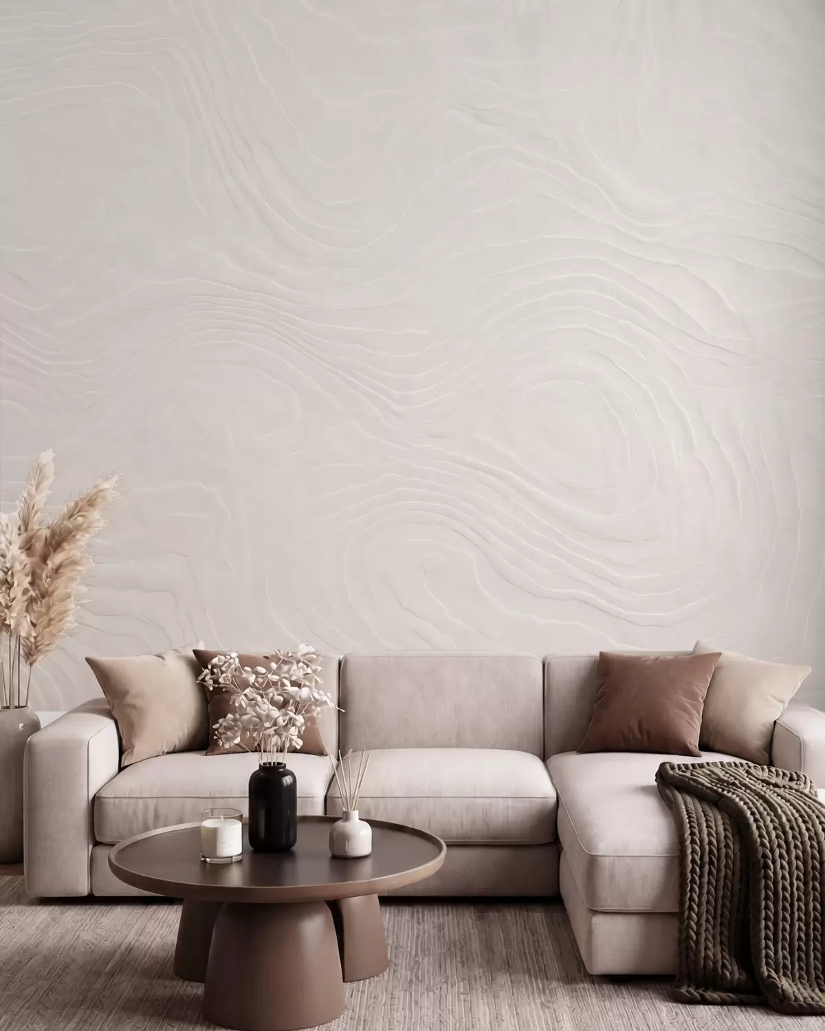 Fotobehang Abstracte, lichte textuur met vloeiende golvende lijnen en een natuurlijk pleisterwerk-effect w10092