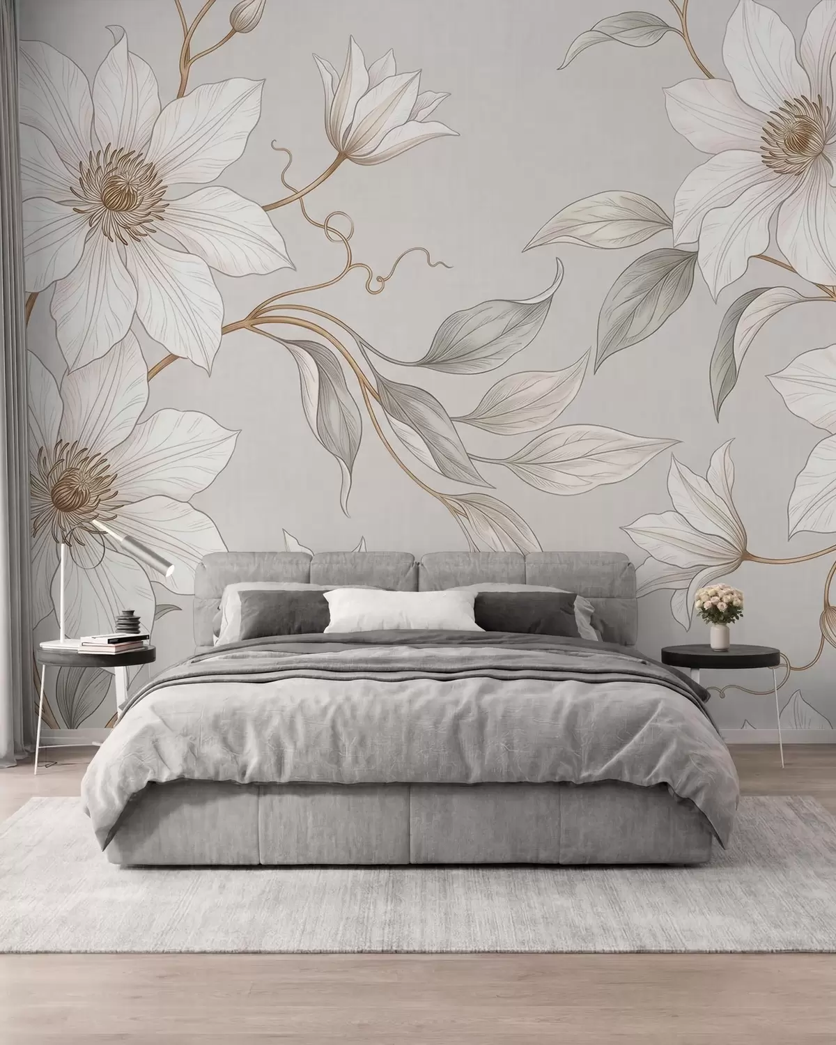 Fotobehang Elegante witte bloemen met fijne takjes w10099