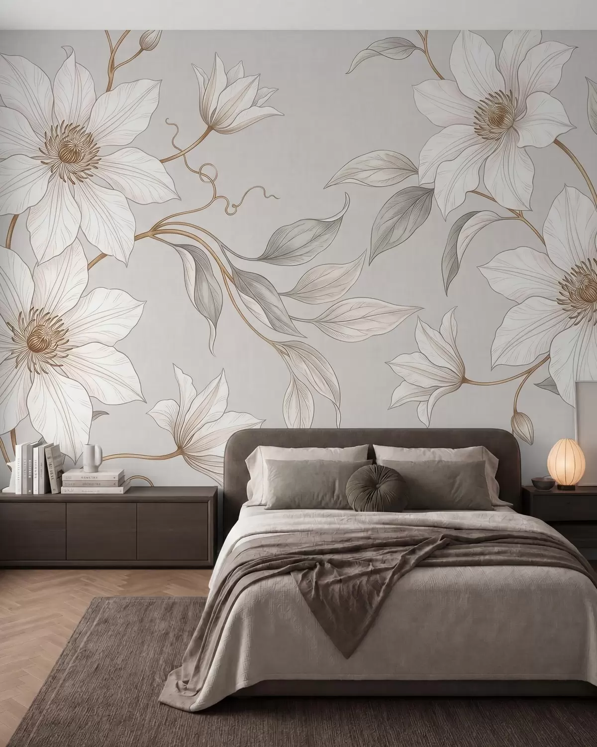 Fotobehang Elegante witte bloemen met fijne takjes w10099