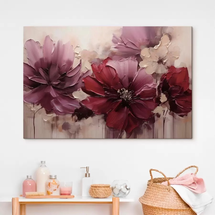  Schilderijen Weelderige bordeauxrode en poederkleurige dahlia’s s51086