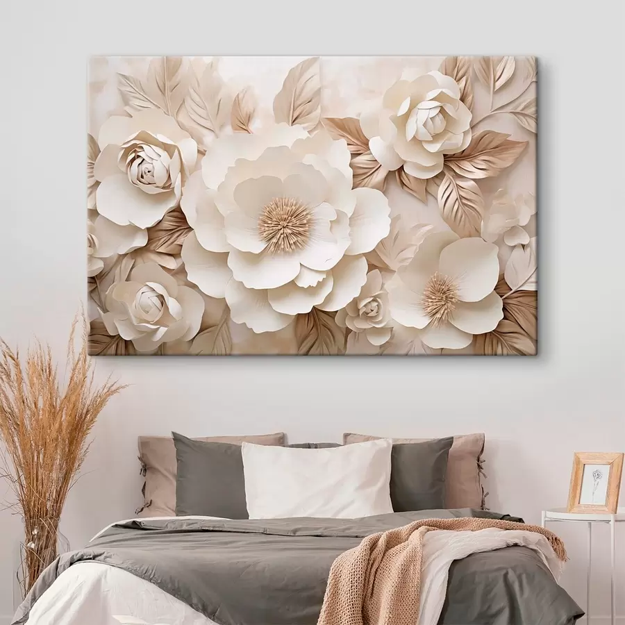  Schilderijen 3D-gipsreliëf met witte bloemen s51096