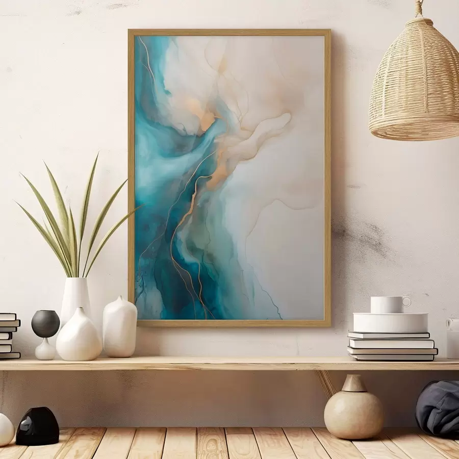 Fotobehang Golven van azuurblauw en zandkleurig marmer f51082