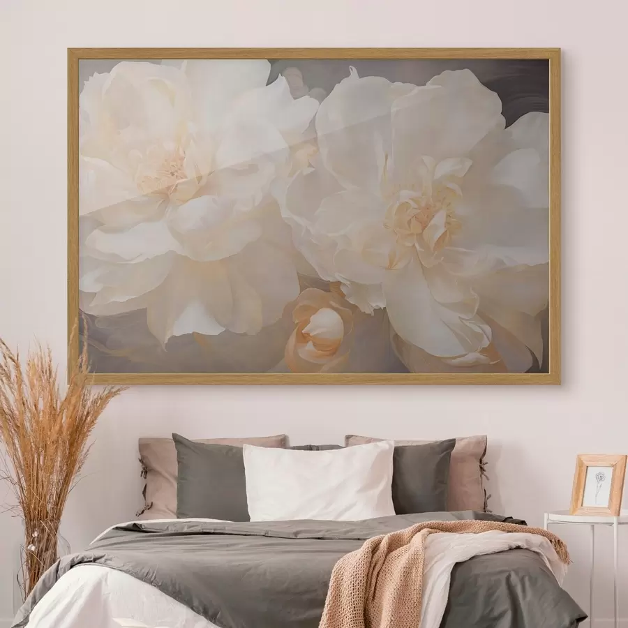 Fotobehang Close-up van lichte dubbele pioenrozen f51088