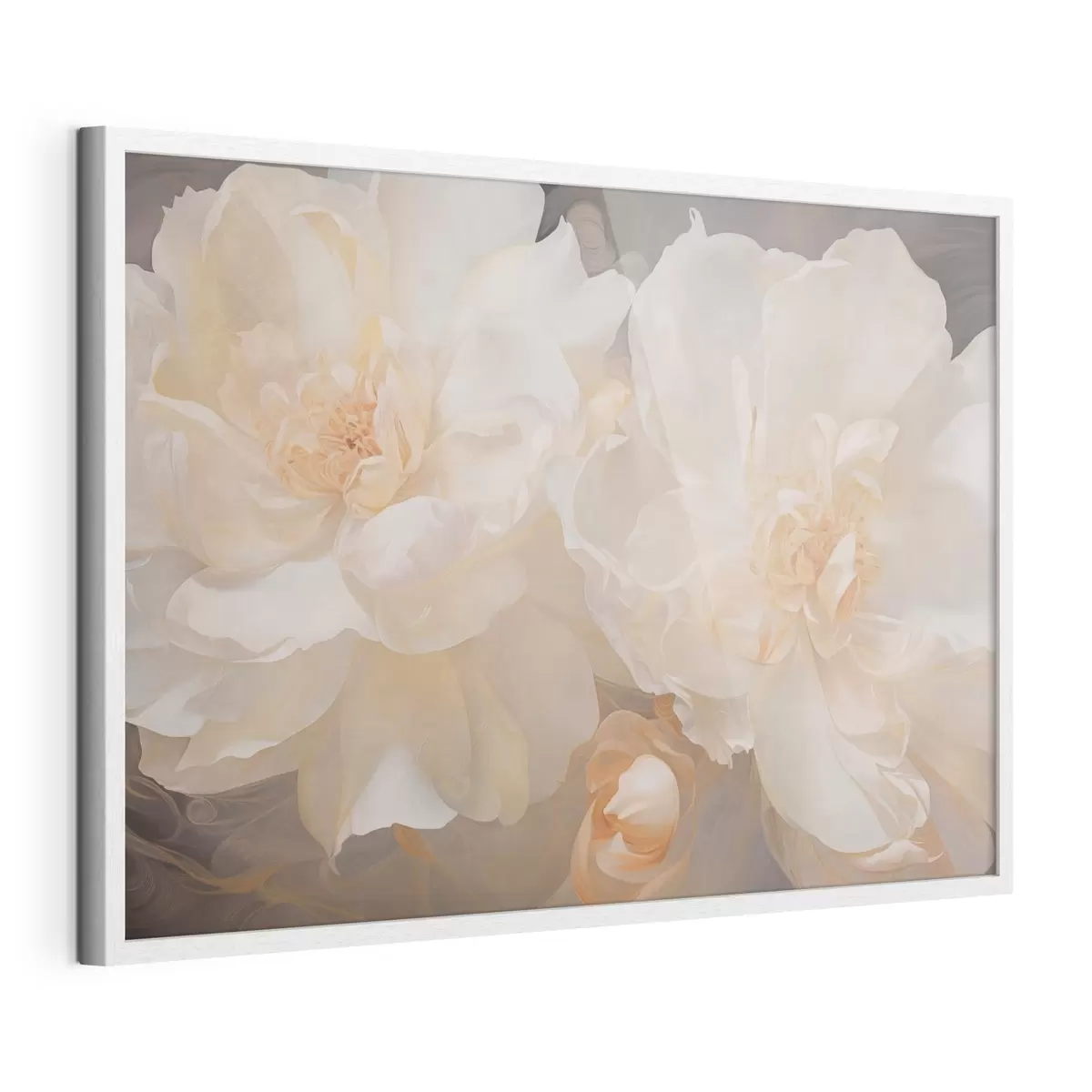 Poster Close-up van lichte dubbele pioenrozen f51088
