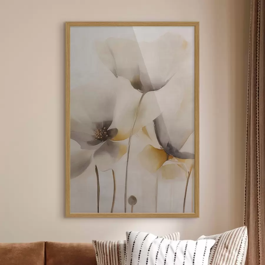 Fotobehang Luchtige papavers in een beige kleurenpalet f51090