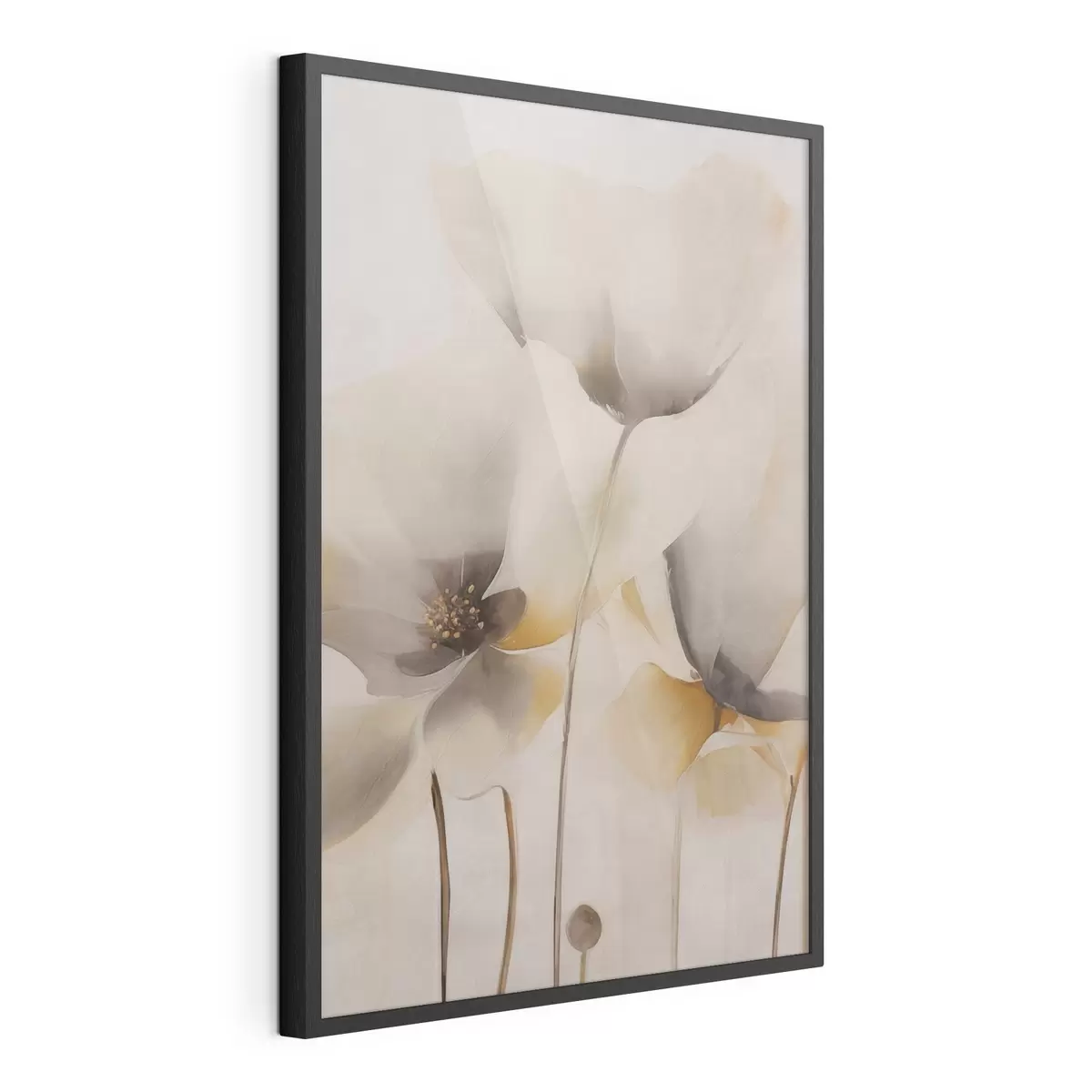 Poster Luchtige papavers in een beige kleurenpalet f51090