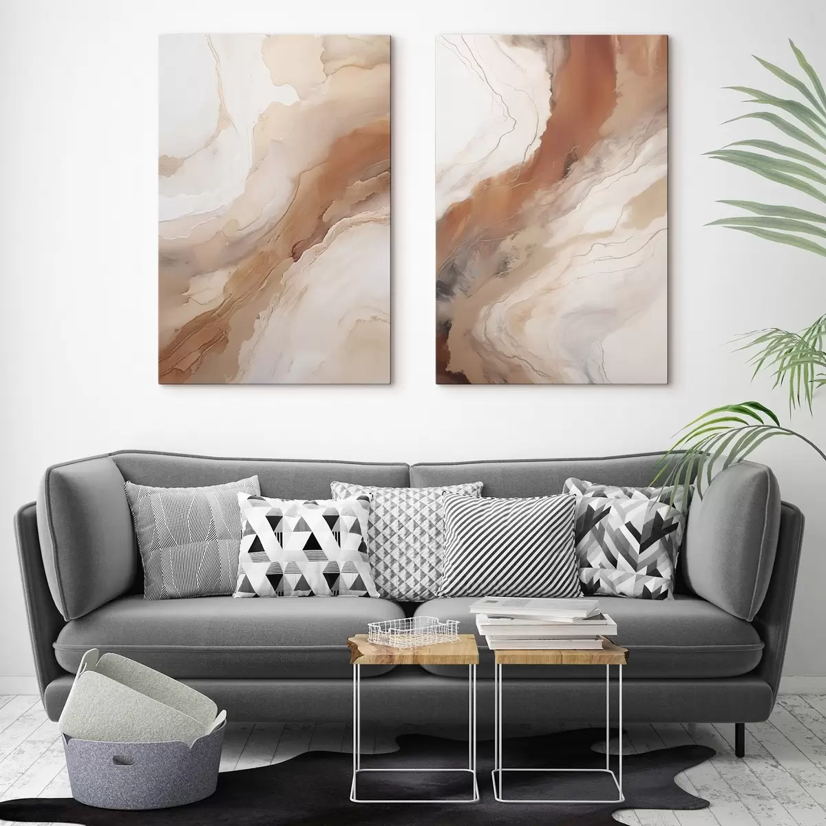  Schilderijen Beige en terracotta lagen in de ‘fluid art’-stijl m31089