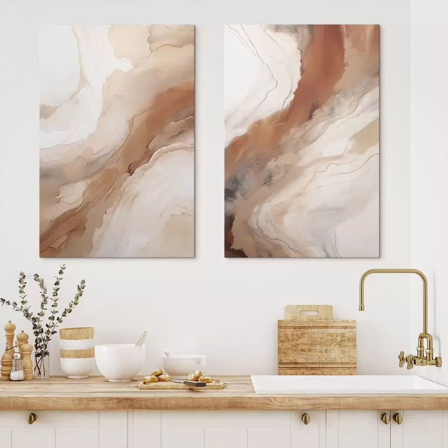  Schilderijen Beige en terracotta lagen in de ‘fluid art’-stijl m31089