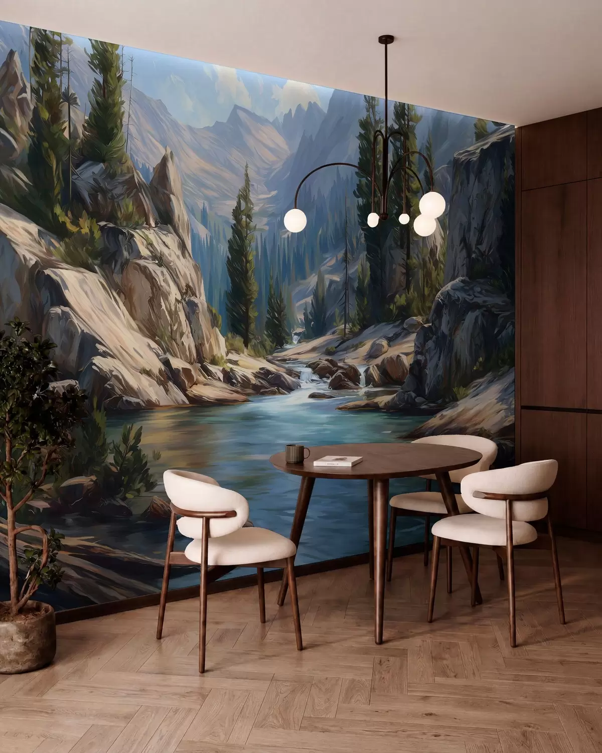 Fotobehang Een schilderachtig uitzicht op de rivier, te midden van de vredige bergen w05868