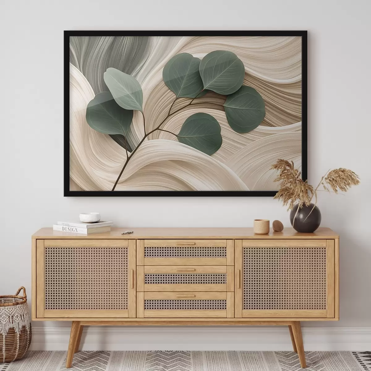 Poster Abstracte bladeren en golvende lijnen f51283