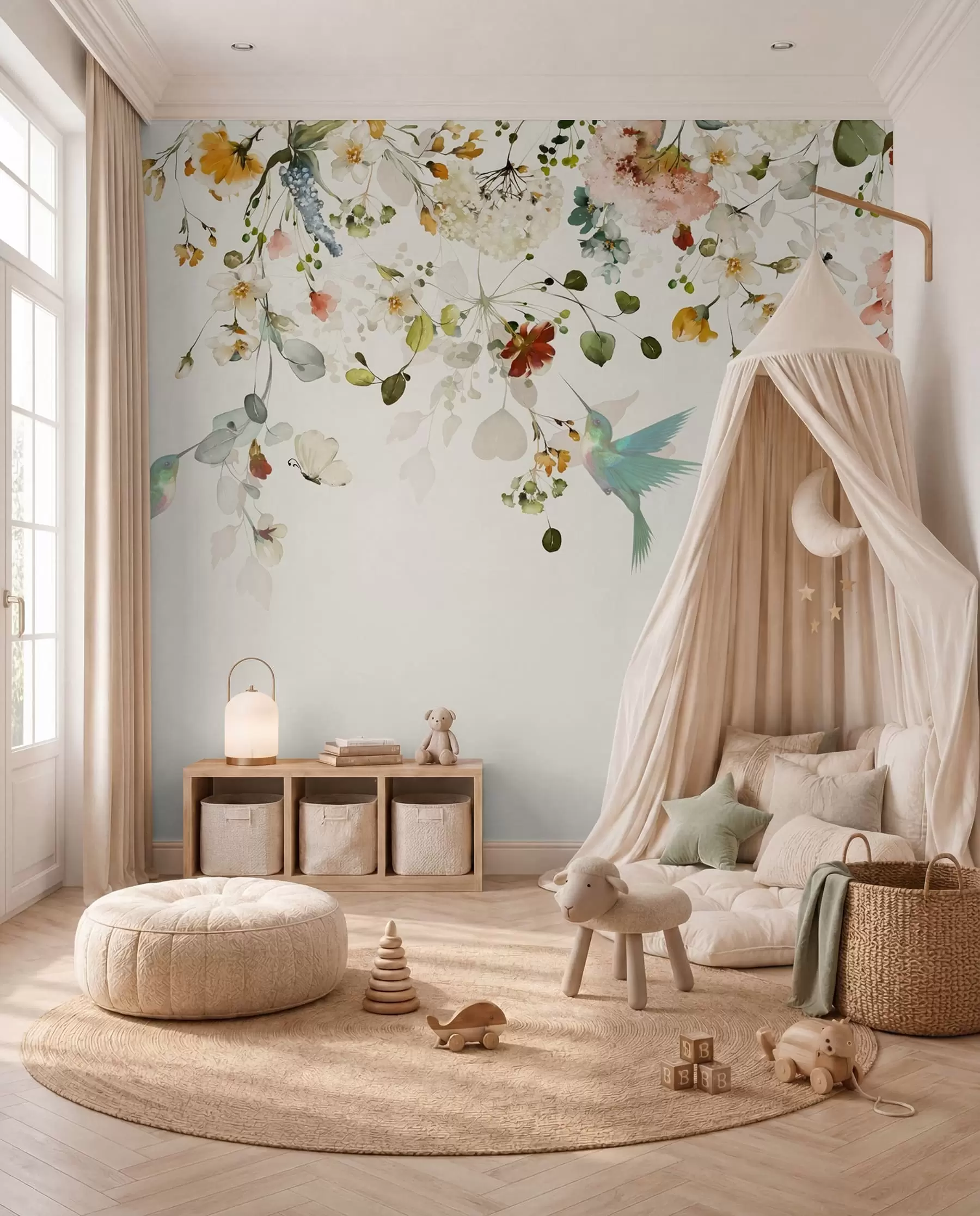 Fotobehang Kolibries tussen bloementakken u59610
