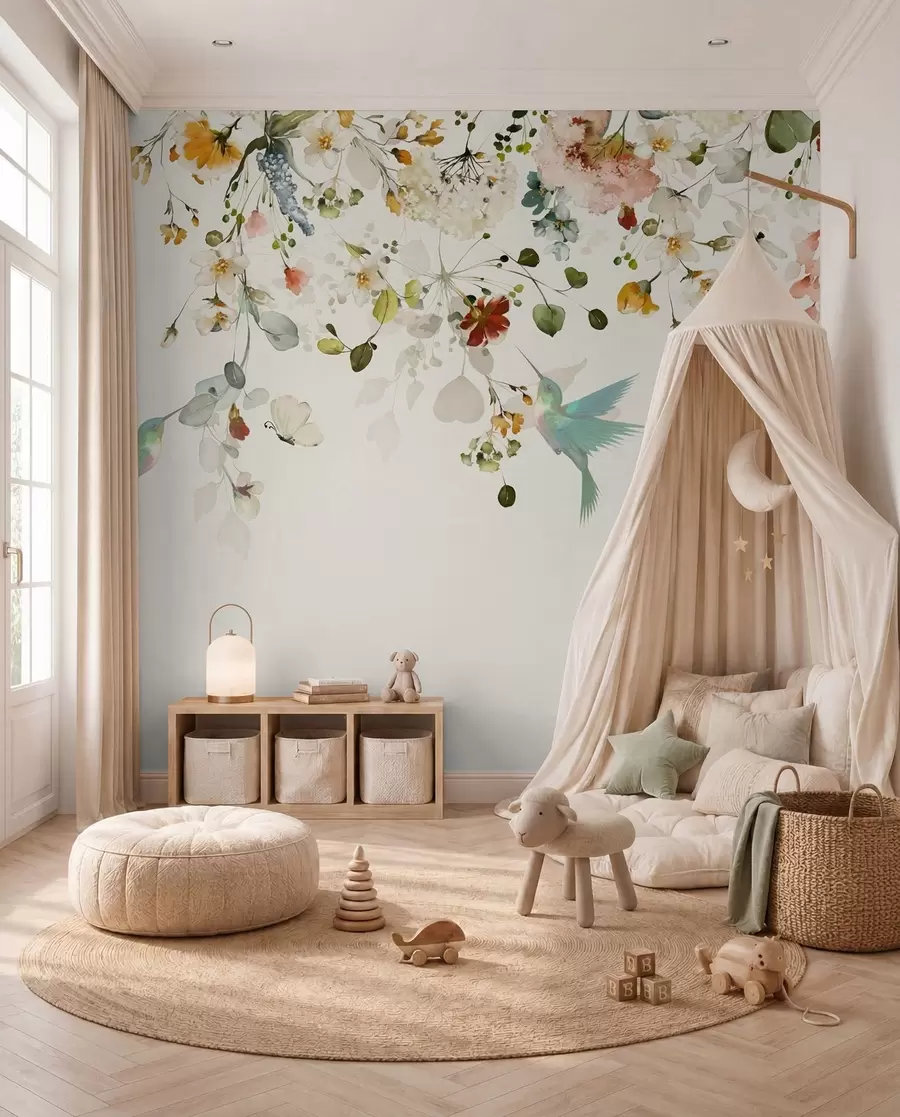 Fotobehang Kolibries tussen bloementakken u59610