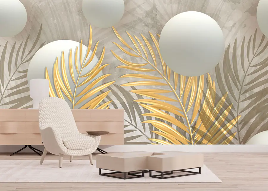 Fotobehang Bladeren en vierkanten 3d u80467