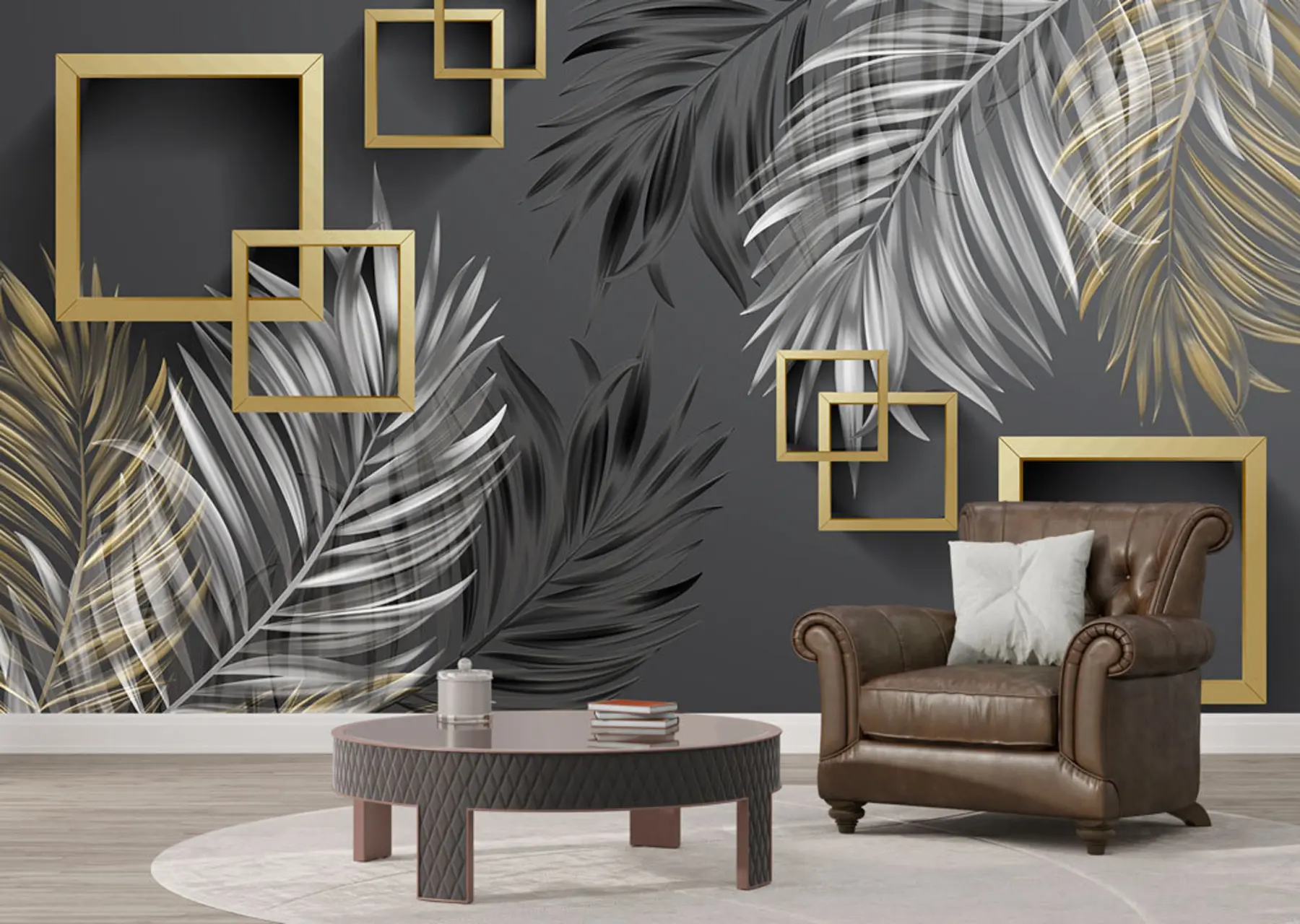 Fotobehang Palmbladeren, vierkantjes u80469