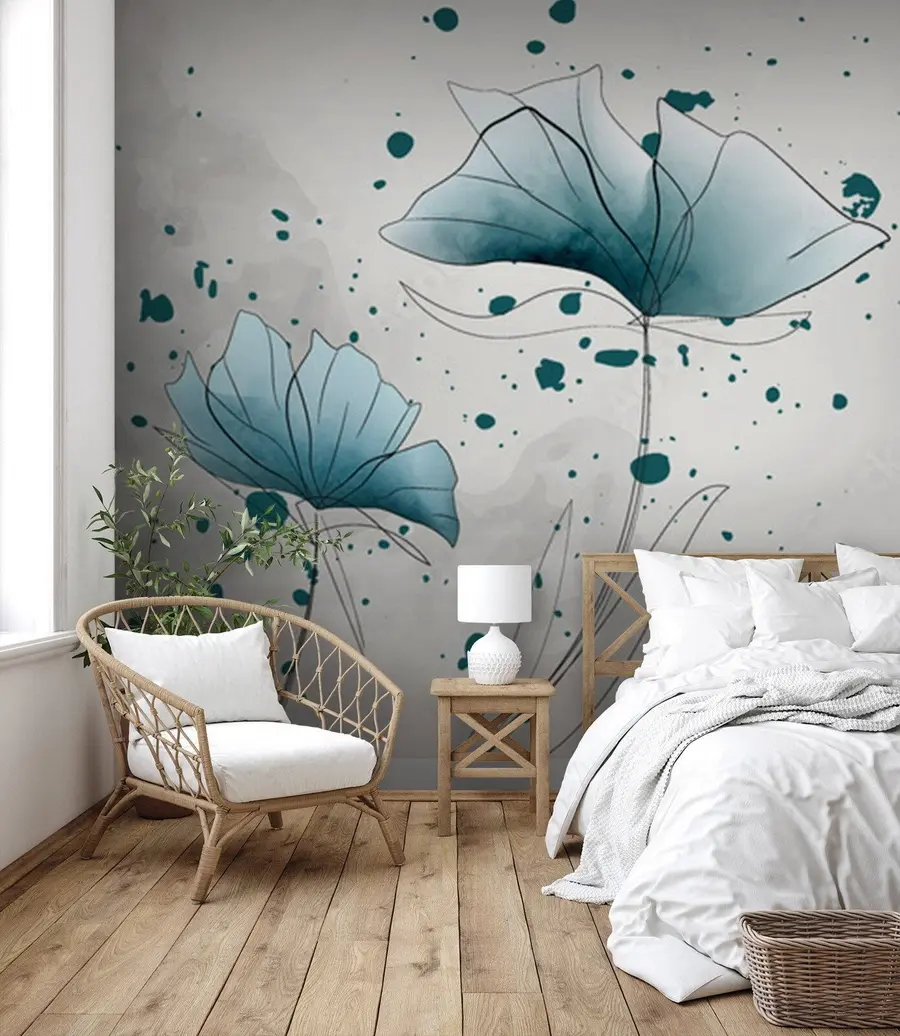 Fotobehang Aquarel blauwe bloemen u72112