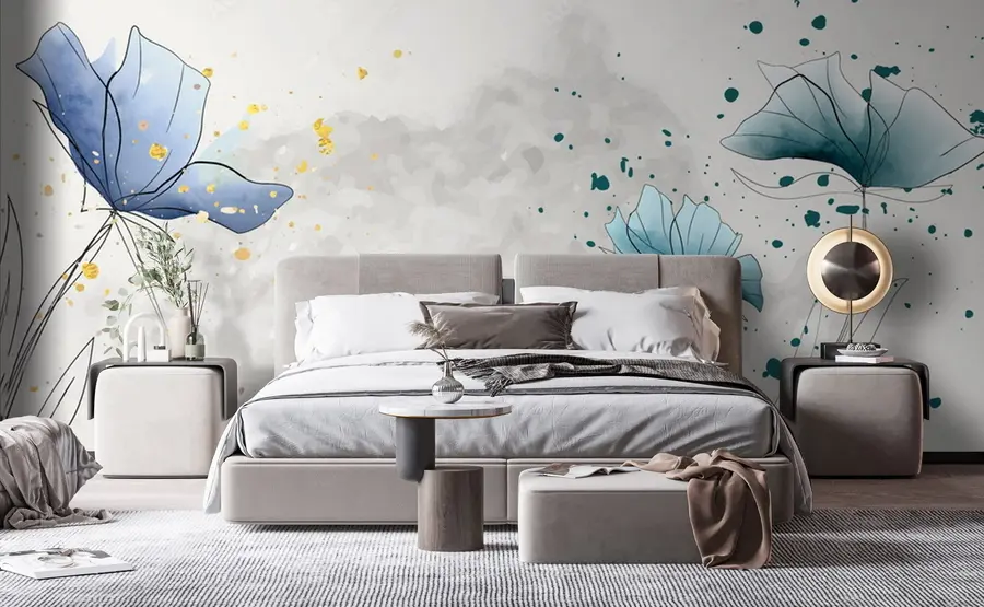 Fotobehang Aquarel blauwe bloemen u72112