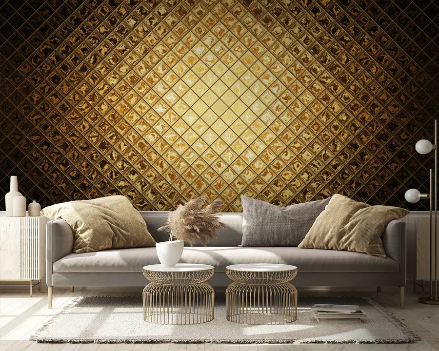 Fotobehang Bruin, amberkleurig patroon van rechthoeken u23326