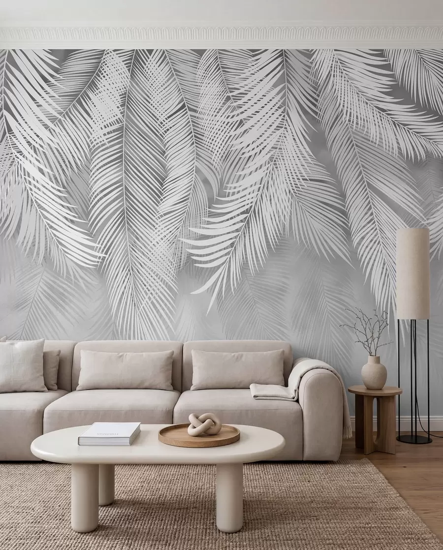Fotobehang Zilveren palmgordijn u48556v7