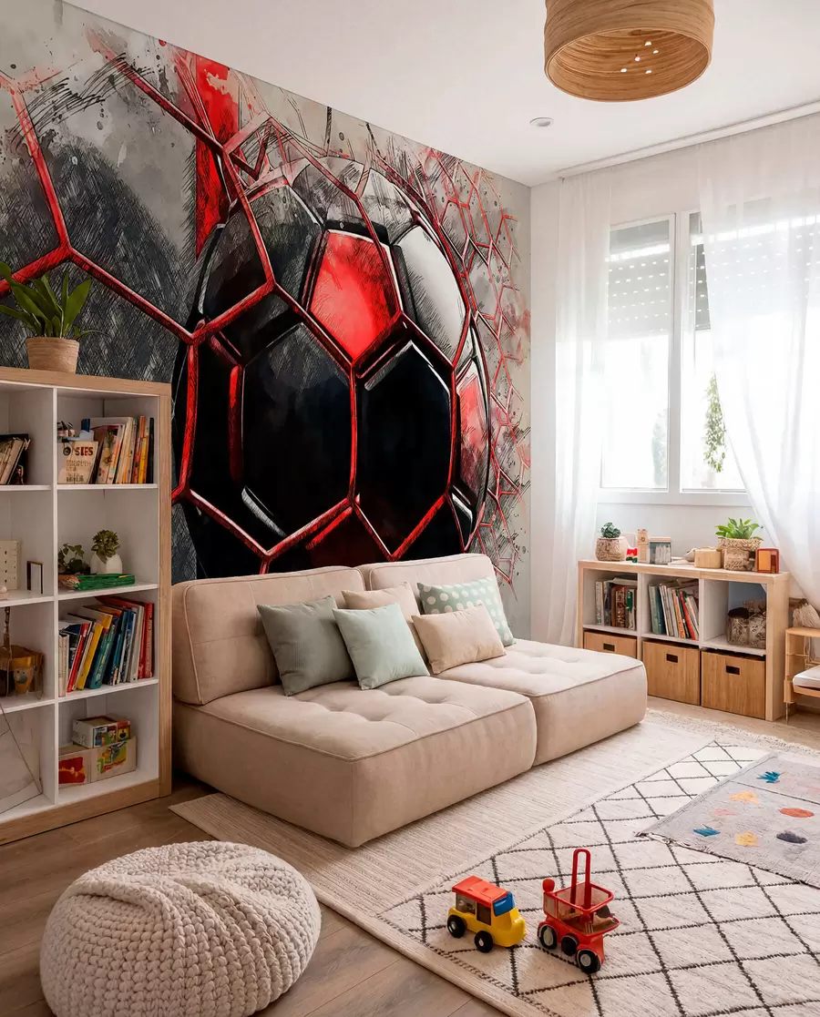 Fotobehang Voetbal in rode beweging u72803