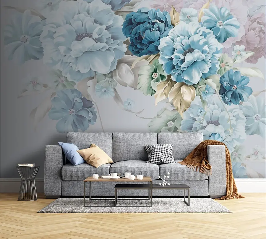 Fotobehang 3D blauwe bloemen u72654