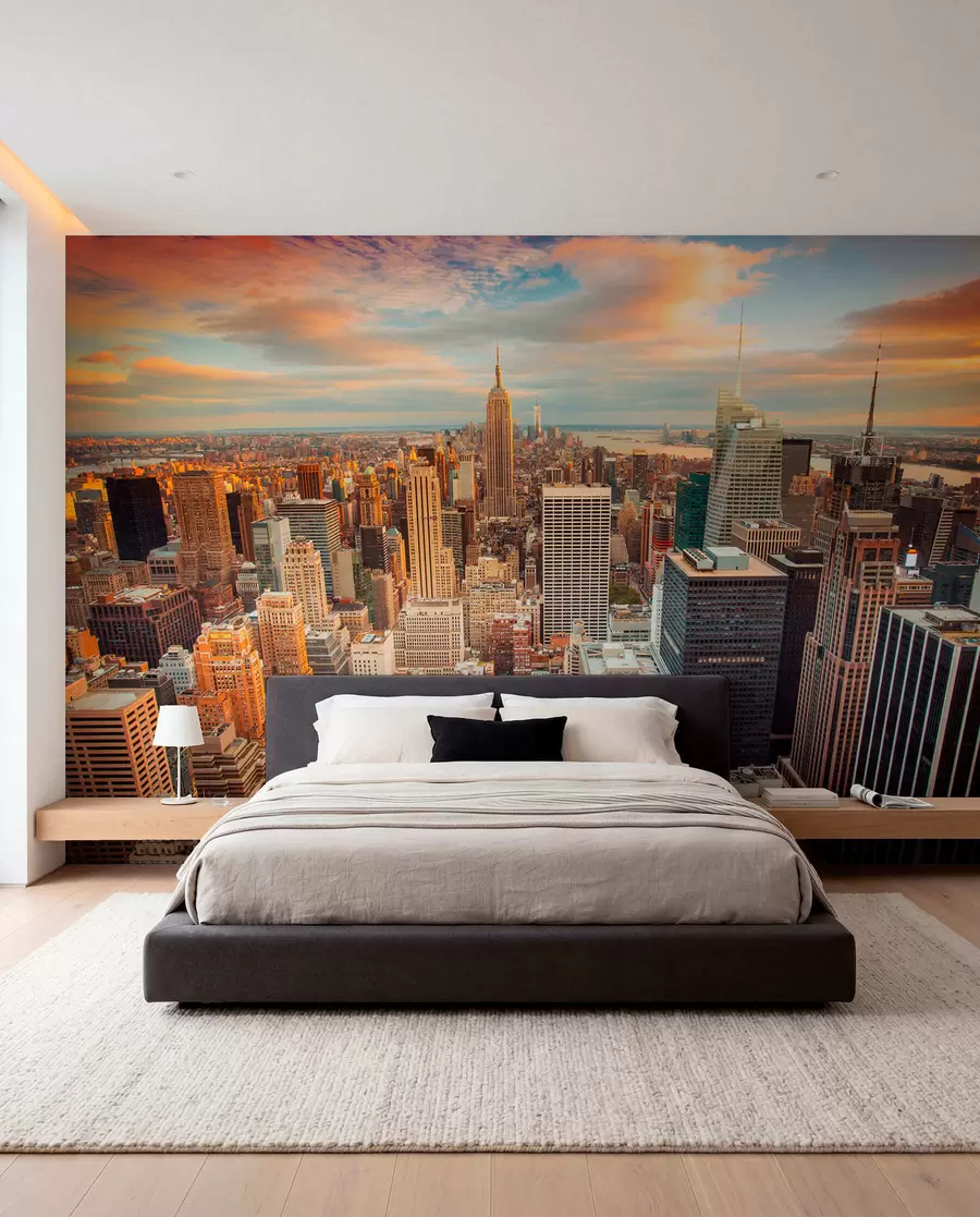 Fotobehang Luchtzicht op de zonsondergang van New York u80529