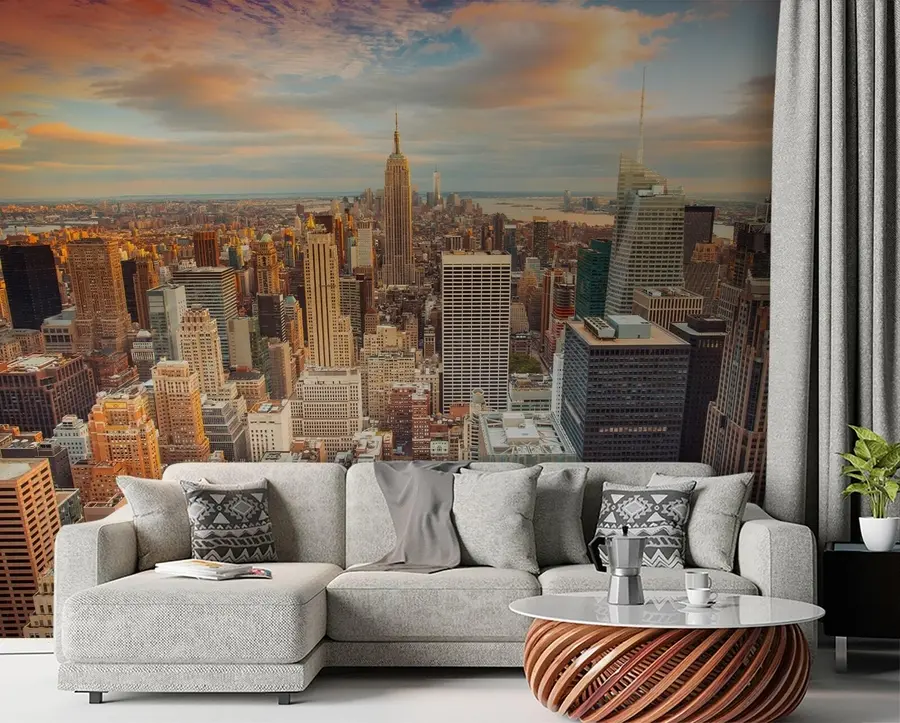 Fotobehang Luchtzicht op de zonsondergang van New York u80529