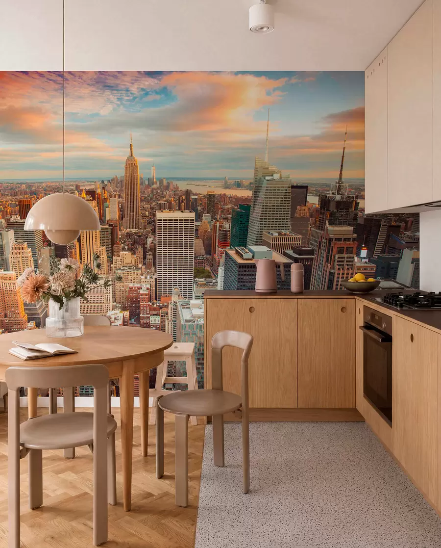Fotobehang Luchtzicht op de zonsondergang van New York u80529