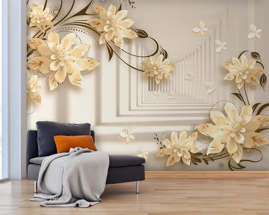 Fotobehang Plant, wit en geel, tunnel in pasteltinten u21861v2