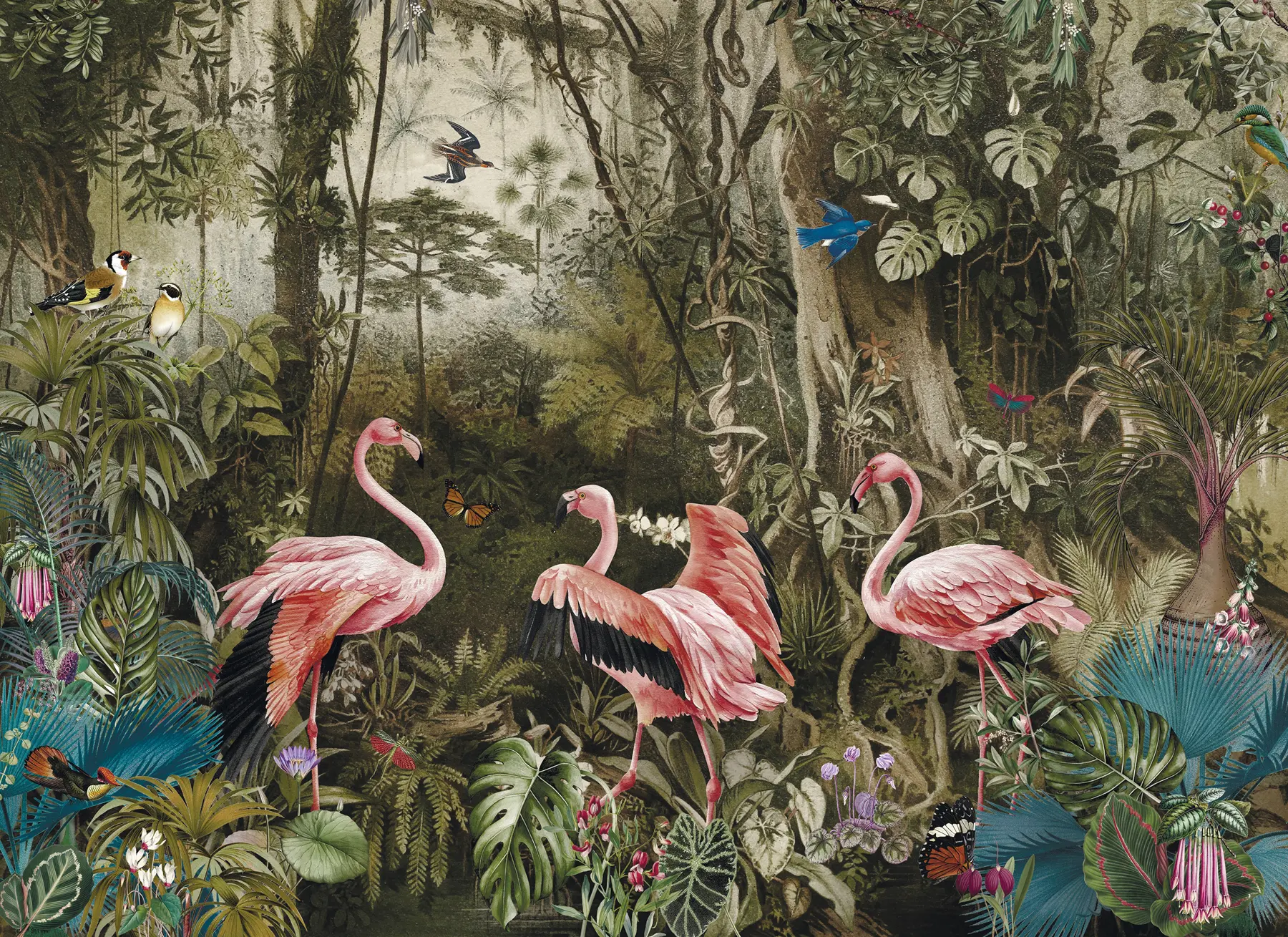 Fotobehang Tropische vogels en flamingo's in de jungle u73568