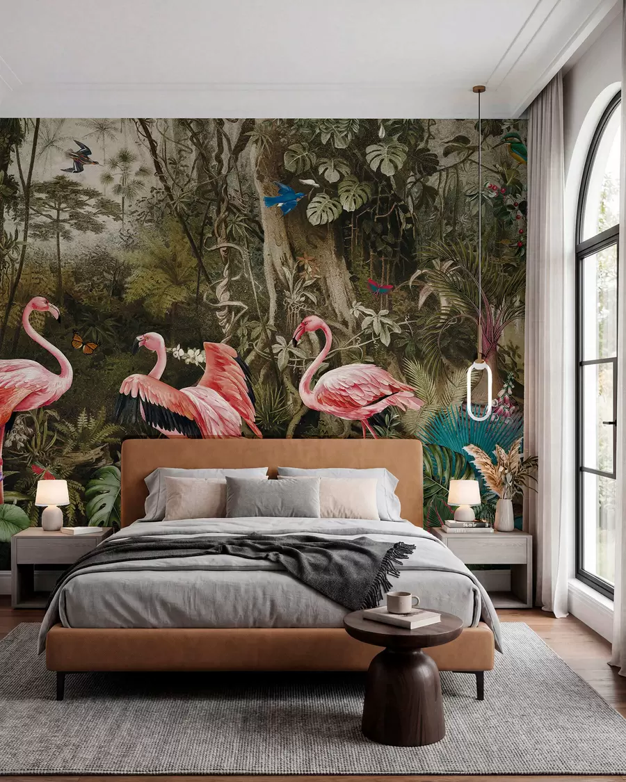 Fotobehang Tropische vogels en flamingo's in de jungle u73568