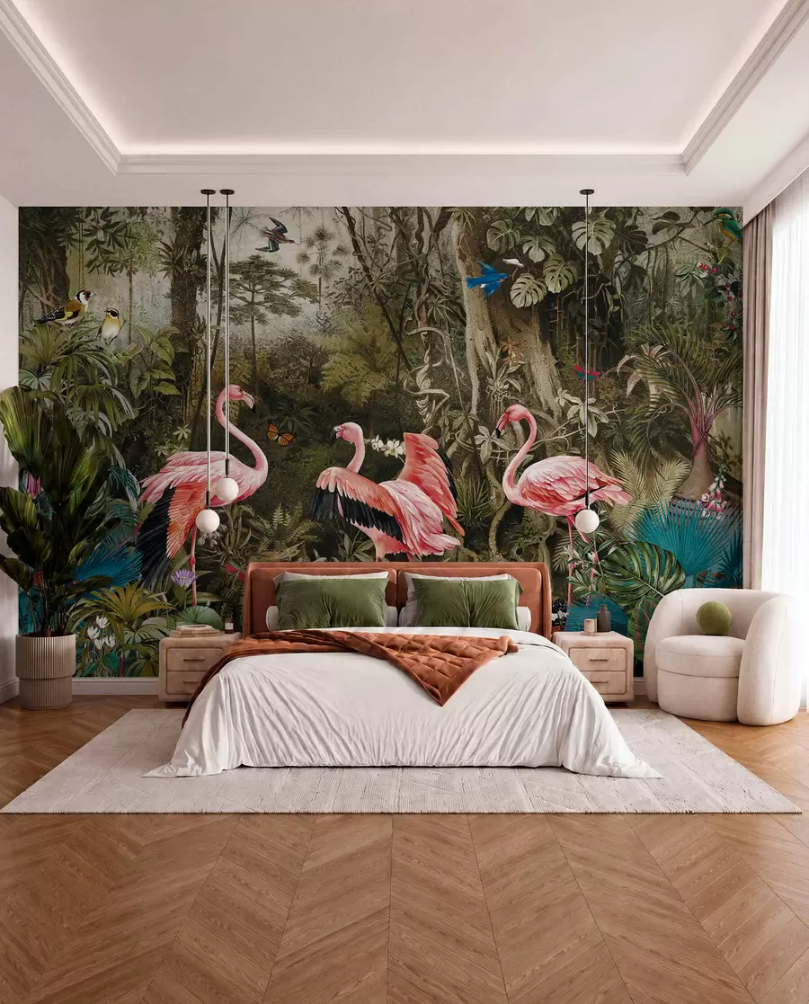 Fotobehang Tropische vogels en flamingo's in de jungle u73568