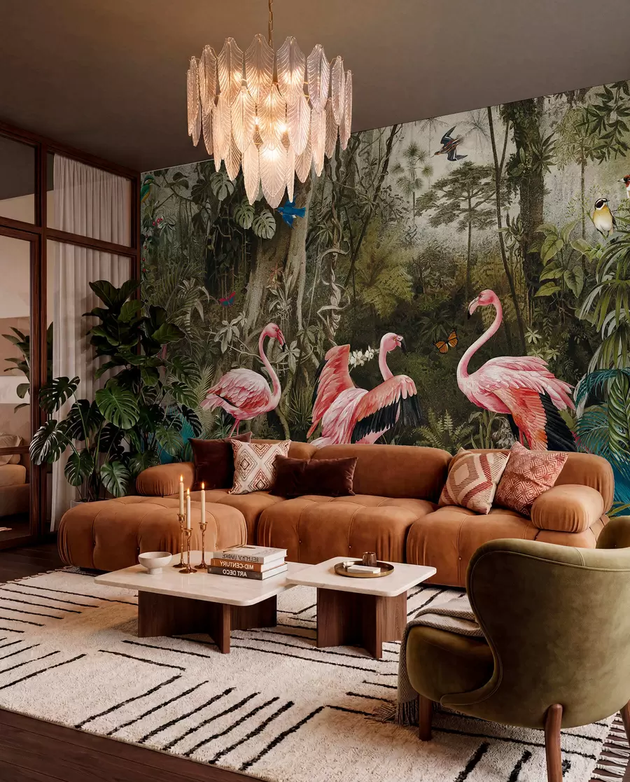 Fotobehang Tropische vogels en flamingo's in de jungle u73568