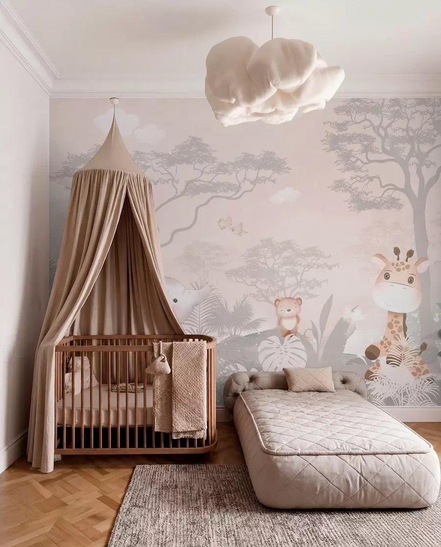 Fotobehang Kleine safari in roze u73878