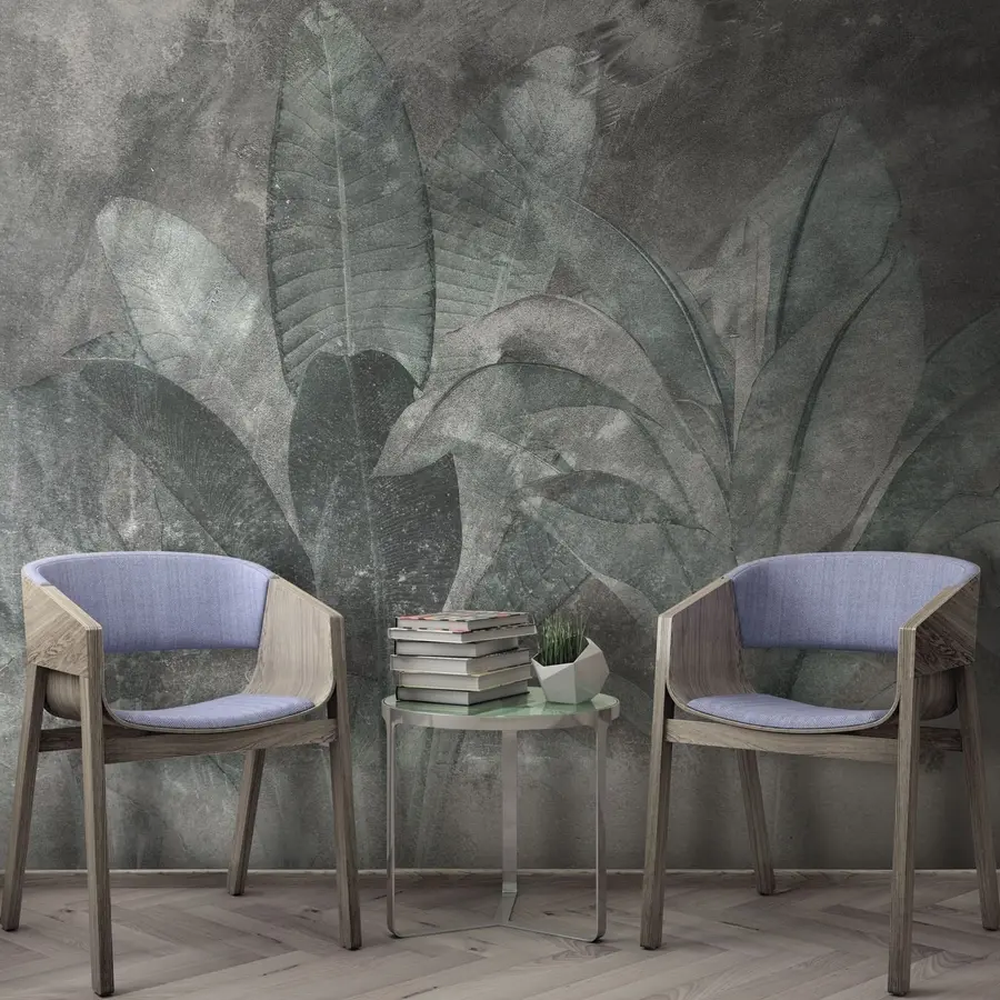 Fotobehang Bananenbladeren op een stenen achtergrond u73884