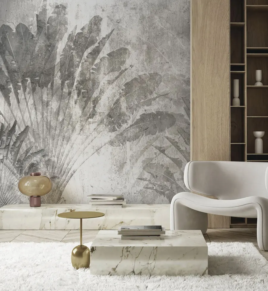 Fotobehang Tropische bladeren op een stenen achtergrond u73885