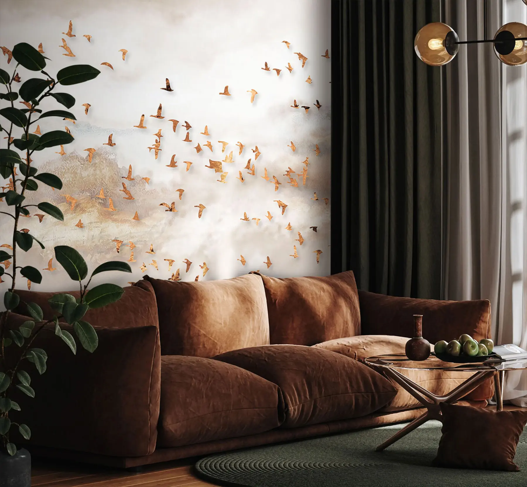 Fotobehang Zwerm vogels in de bergen u93537