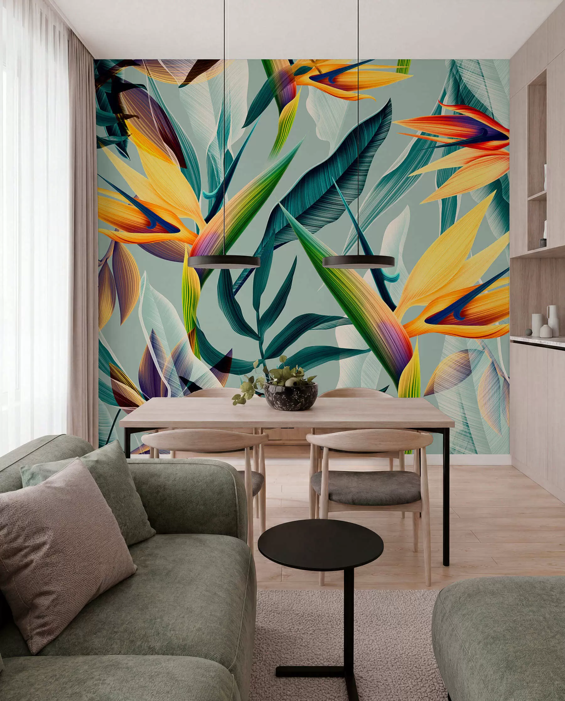 Fotobehang Trendy tropische planten en bladeren in felle kleuren u73960