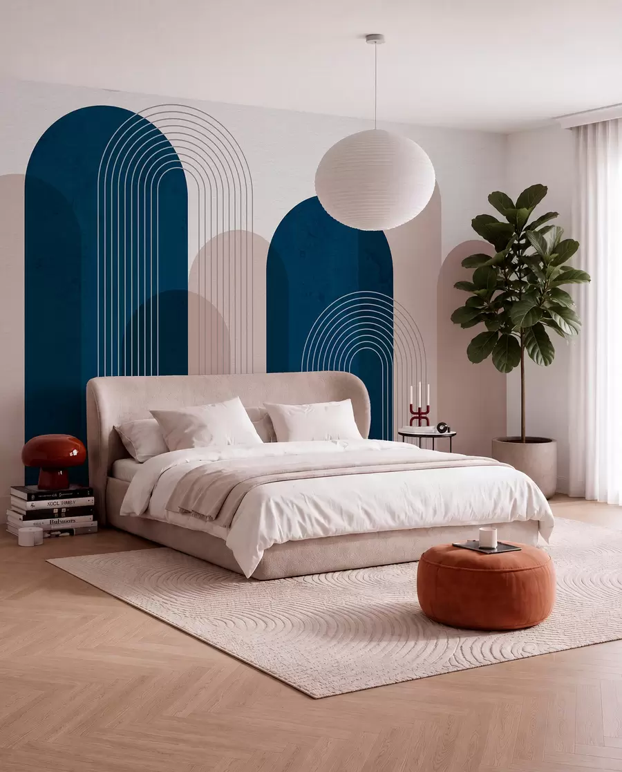 Fotobehang Abstracte blauwe en beige bogen u73098