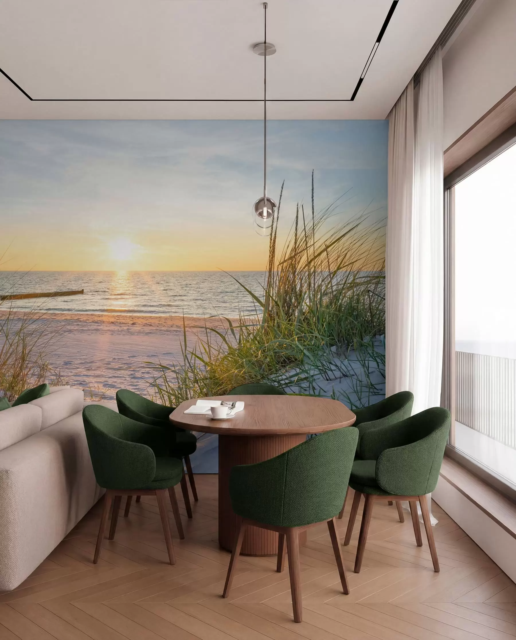 Fotobehang Foto/panoramisch strand met zonsondergang u93577