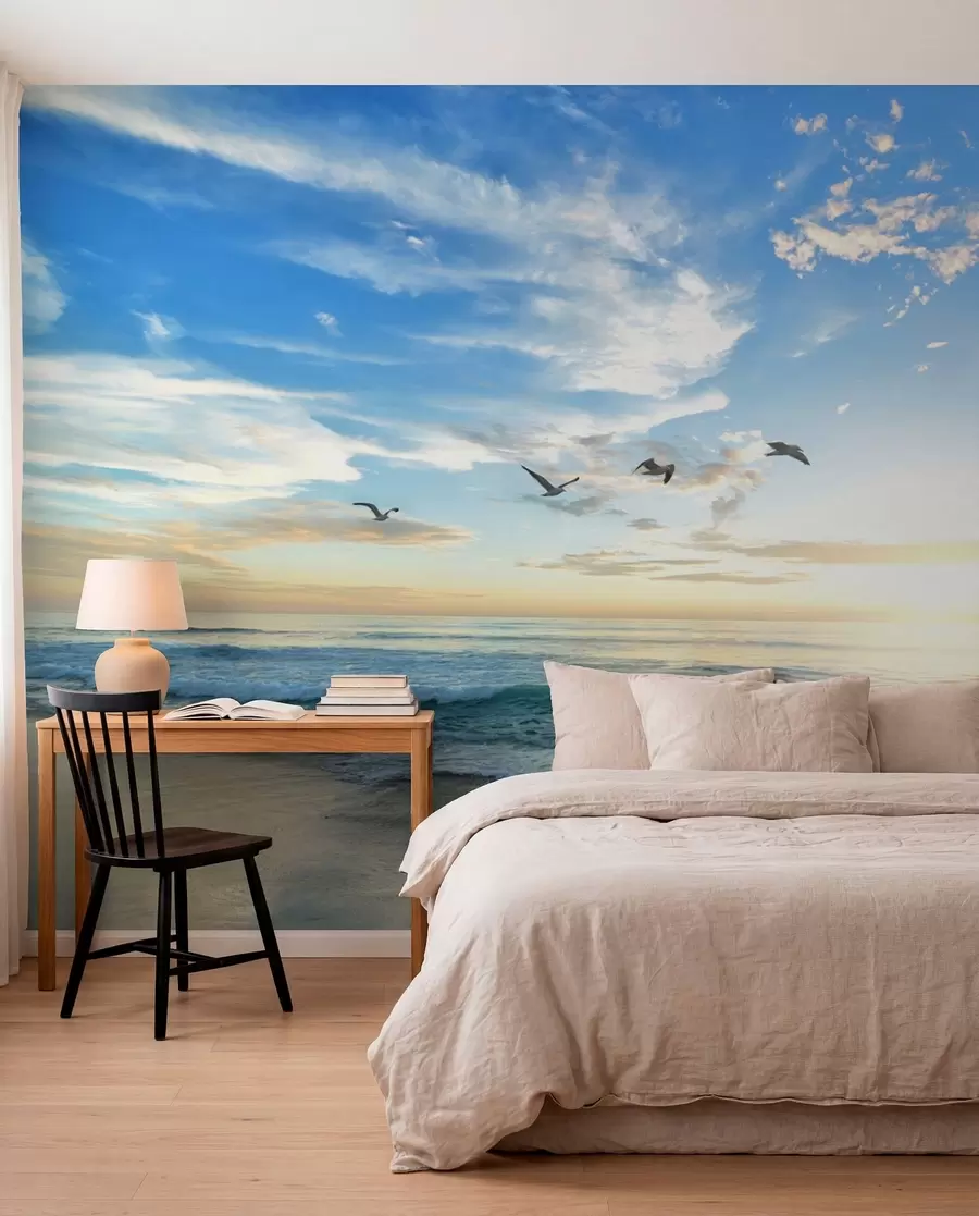 Fotobehang De vissers en de zee bij zonsopgang u93607