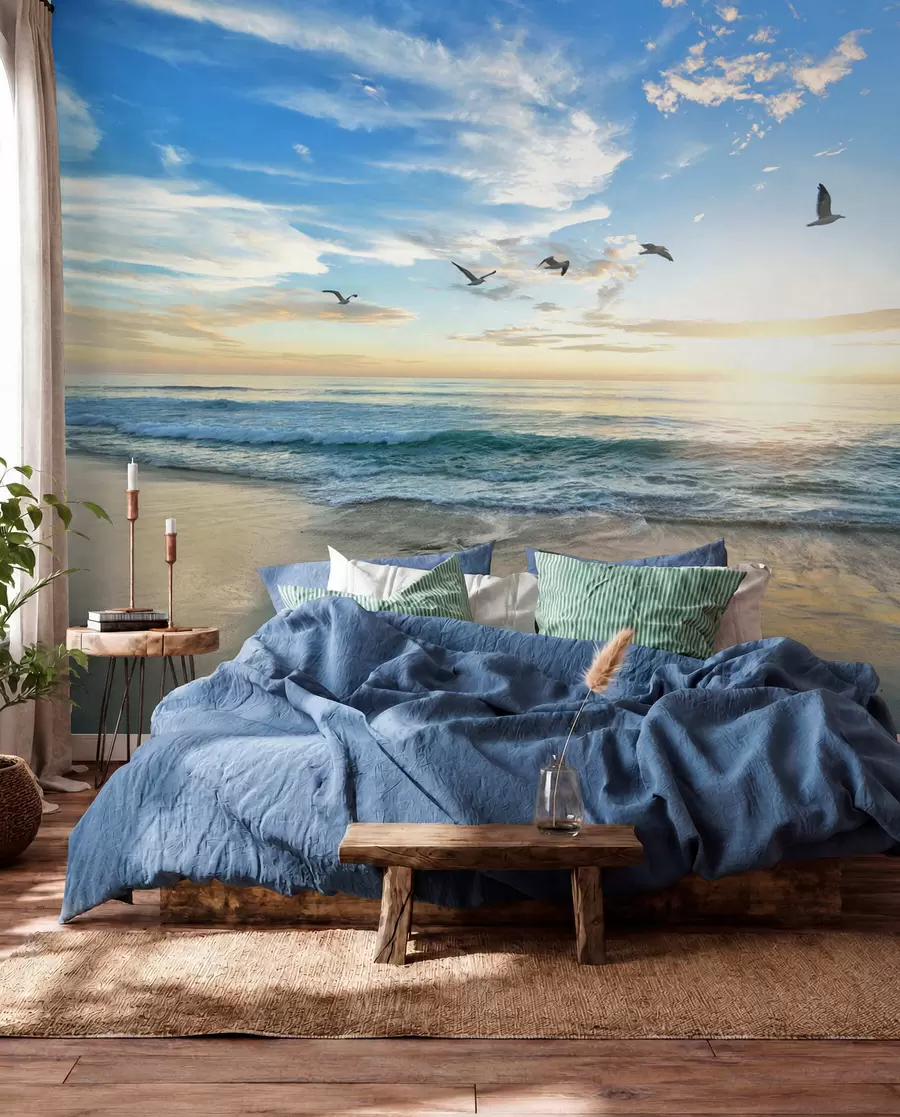 Fotobehang De vissers en de zee bij zonsopgang u93607