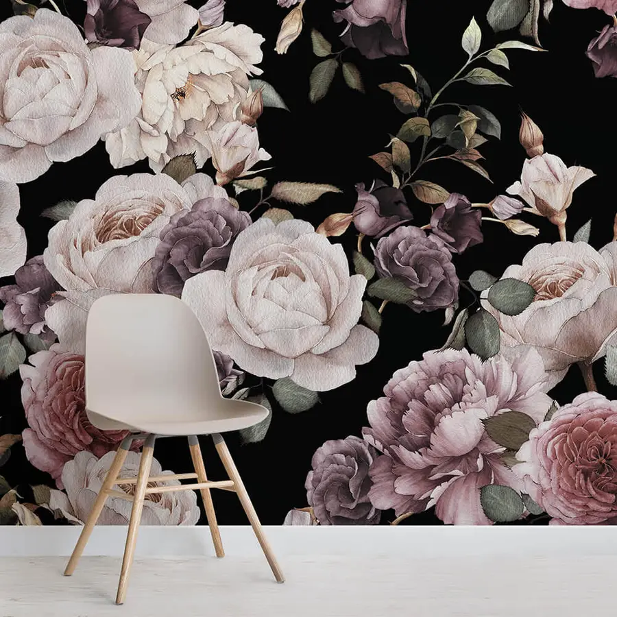 Fotobehang Vintage roze tapijt - Bloemen in paarse en roze tonen - Ideaal voor bed en woonkamer u93612