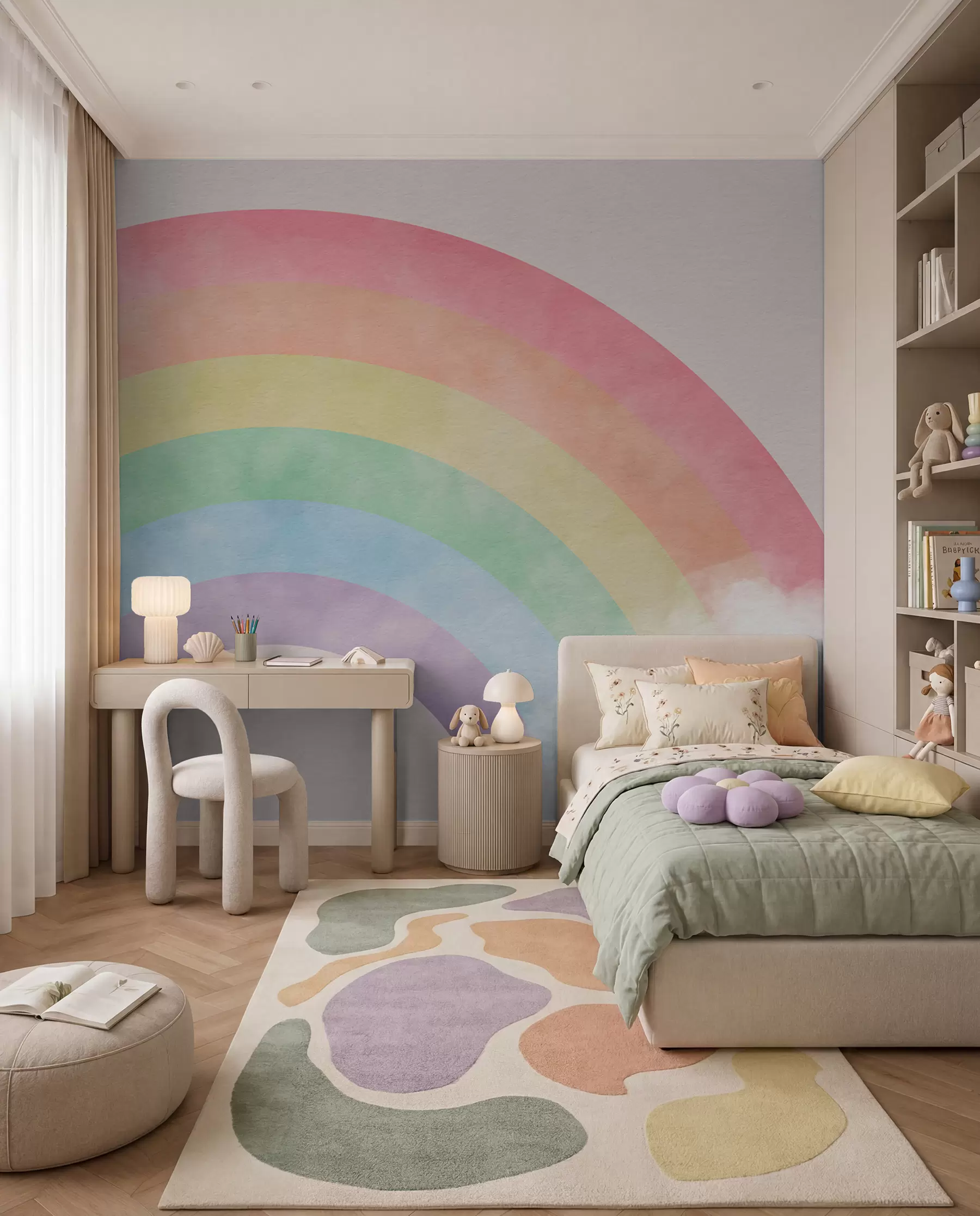 Fotobehang Regenboog door zachte wolken u93619
