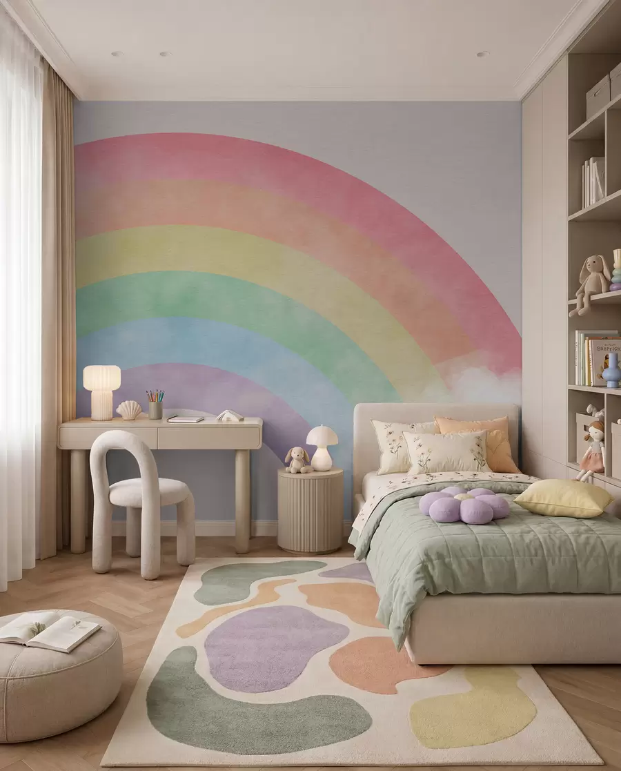 Fotobehang Regenboog door zachte wolken u93619